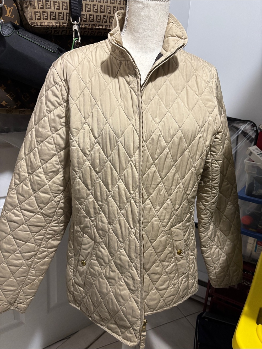 Lands' End Diamond-Quilted Puffer Jacket in Light Taupe
